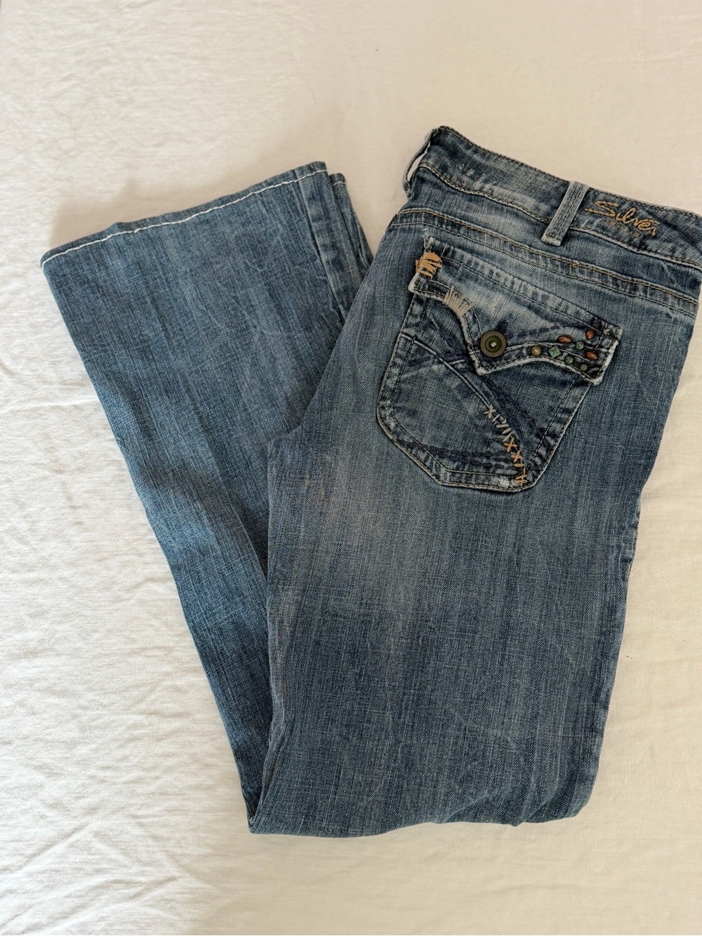 Women’s Y2K Silver Pioneer Mid Wash Low Rise Bootcut Jeans size 32/33